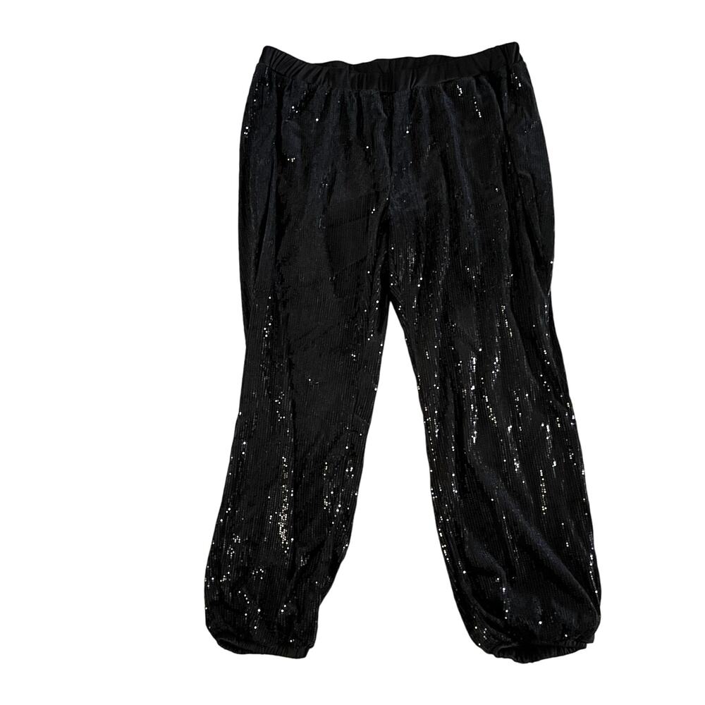 NWT Ashley Stewart Plus Black Sparkle Sequin Jogger Pants Wmn’s 26 NYE Holiday